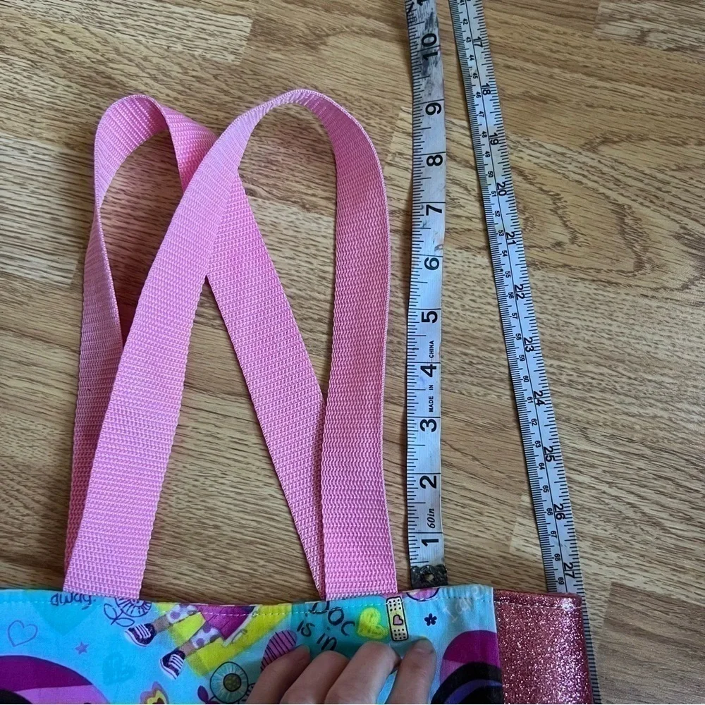 Doc McStuffins Stuffy Homemade Take The Ouchies Away Print Pink Glitter Tote